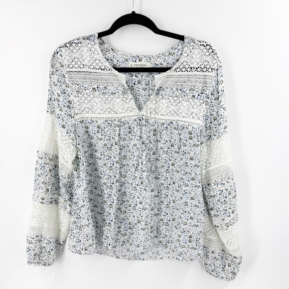 Lucky Brand Tops - ✅ Lucky Brand Women's White Floral Top BLUE/GREEN SIZE LARGE